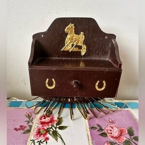 Vintage Horse Buggy Western Wooden Men’s Tie Rack Holder Storage Drawer
